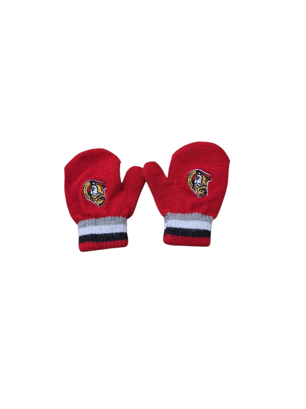NHL Red Kids Knit Mittens with Striped Cuffs and Team Crest